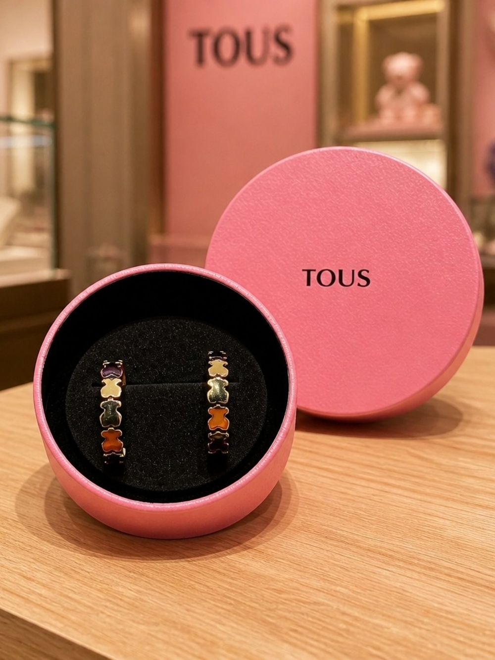 TOUS Multicolor Bear Motif Hoop Earrings - Pink Box